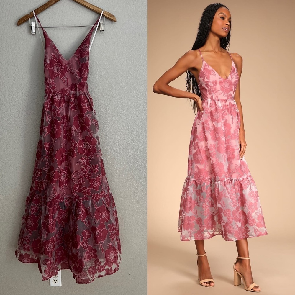 Feeling Like Forever Rose Jacquard Organza Lace-Up Midi Dress